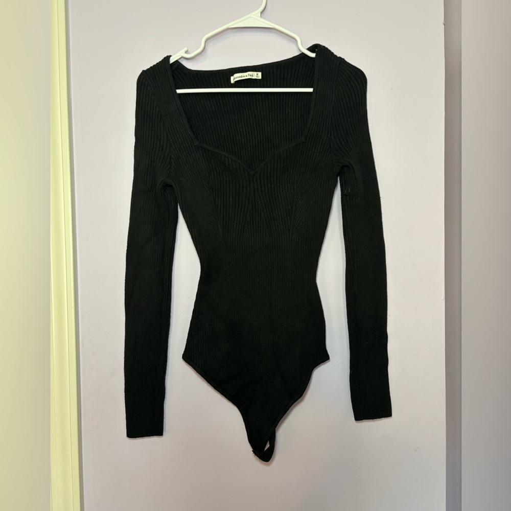 Abercrombie Black Ribbed Sweater Bodysuit Size M
